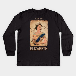 Queen Elizabeth Retro Kids Long Sleeve T-Shirt